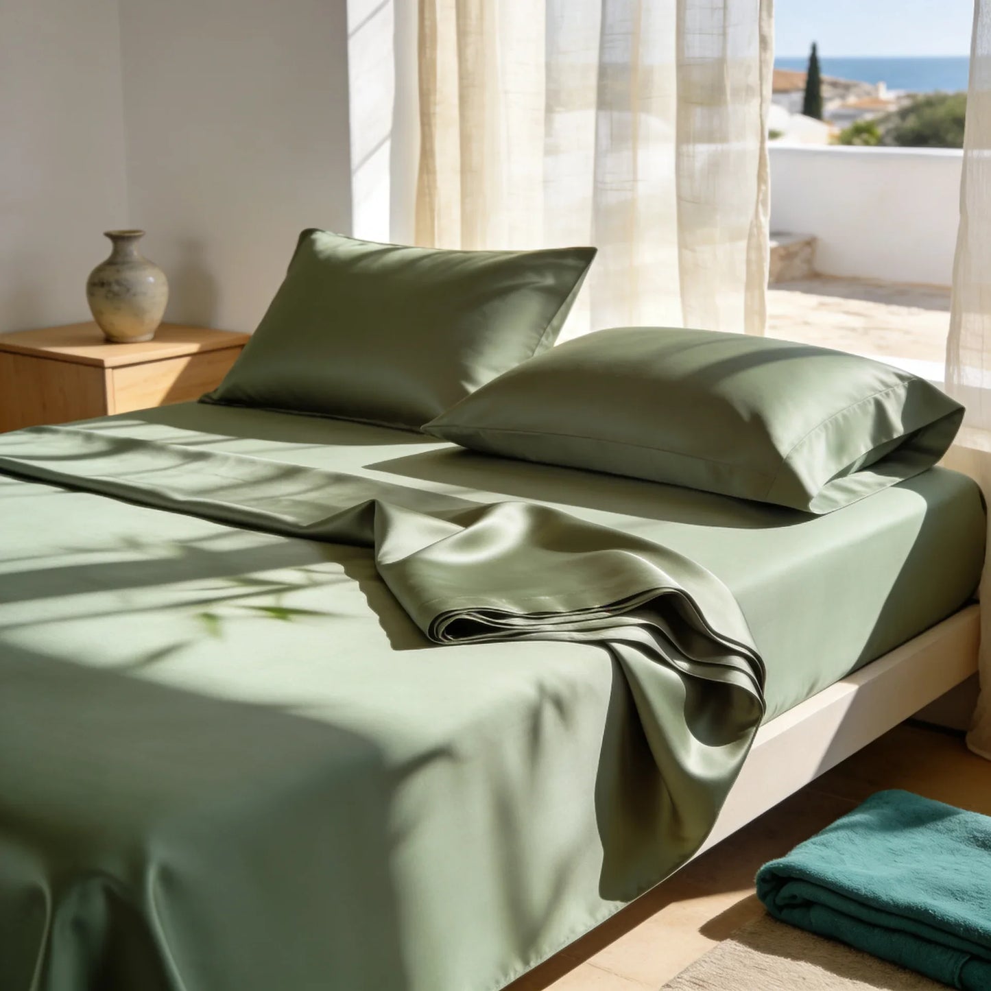 Sábanas Nuvé color Verde Eucalipto — lyocell de bambú