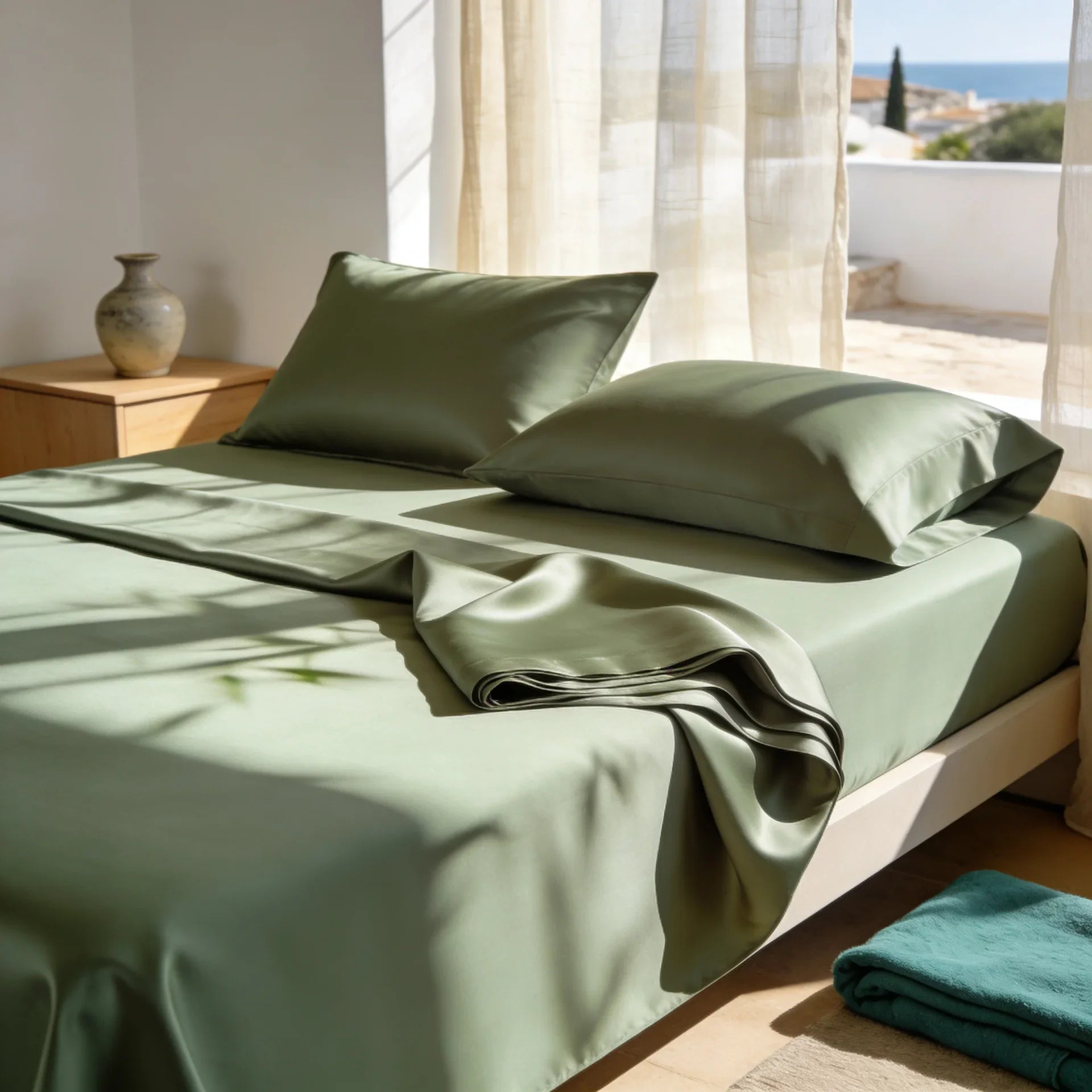 Sábanas Nuvé color Verde Eucalipto — lyocell de bambú